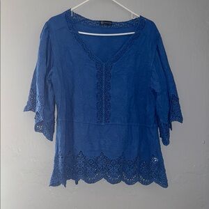 Democracy Blue Lace Trim Blouse
